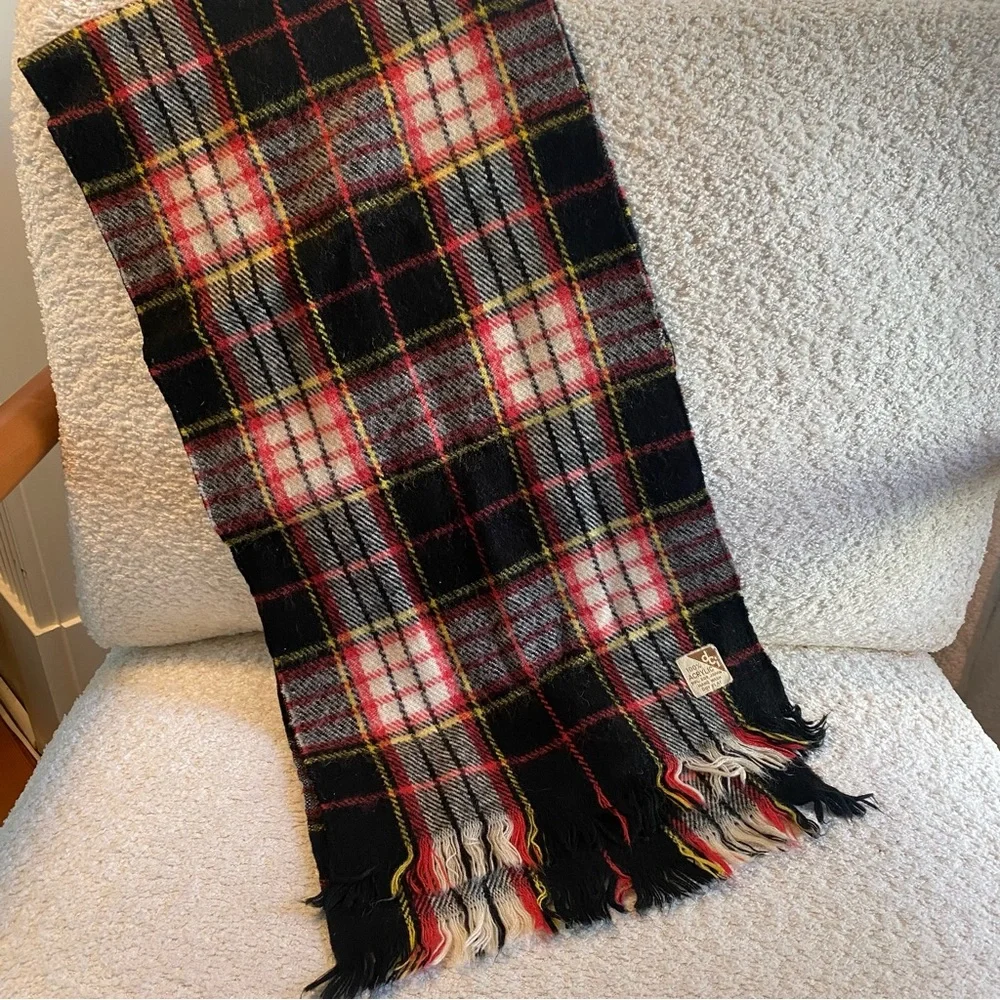 Vintage DCI 100% Acrylic Plaid Scarf Red Black Yellow Made In Japan